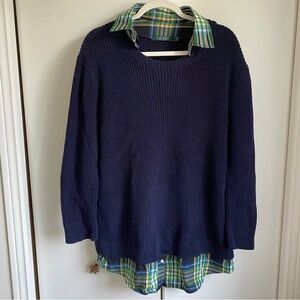 Ralph Lauren Navy Sweater with Green Plaid Shirt